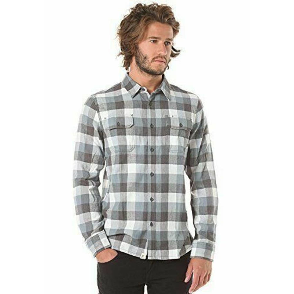 Vans Off The Wall Men's Box Plaid Flannel Shirt - Charcoal/Blue Mirage